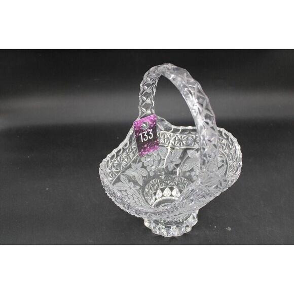 Vintage Lead Crystal Bleikristall 10" Basket with Etched Grape Vine Pattern - Picture 1 of 7